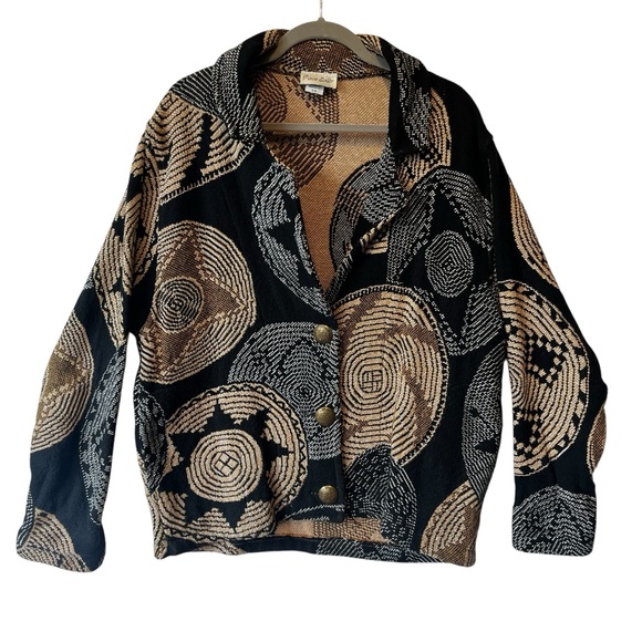 Paco Soler Jackets & Blazers - Paco Soler Vintage jacket S M Beige Black 100% Cotton Womens Heavy knit